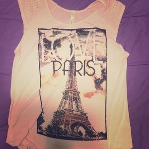 cute short sleeve blouse with Paris graphic on it